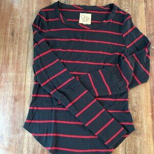 Chaser Anthropologie Blue & Red Striped Long Sleeve Shirt Cotton XS